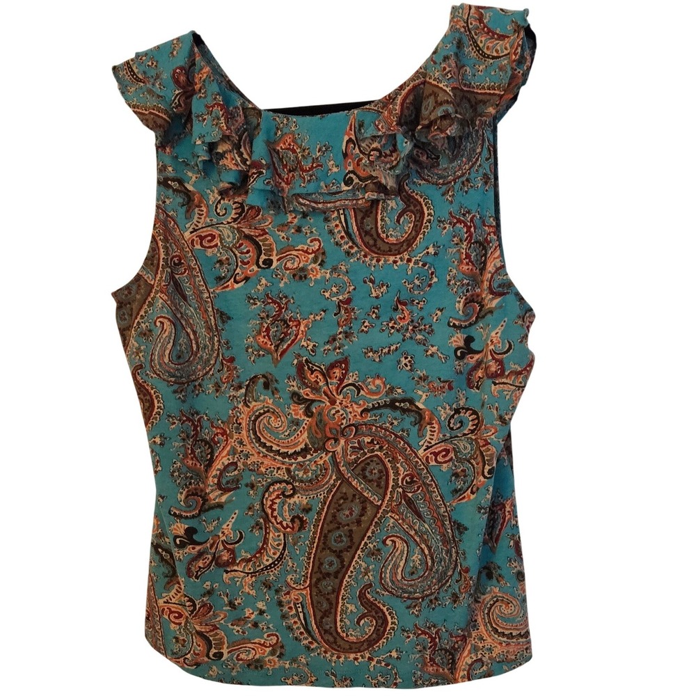 Lauren Ralph Lauren Paisley Ruffle Sleeveless Blouse XL Boho Cotton - Picture 4 of 9